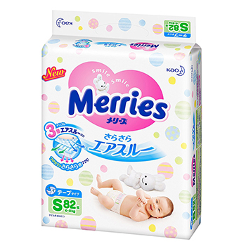 花王（Merries）婴儿纸尿裤/尿不湿 新生儿NB90片（0-5kg）（日本原装进口） 纸尿裤S82片